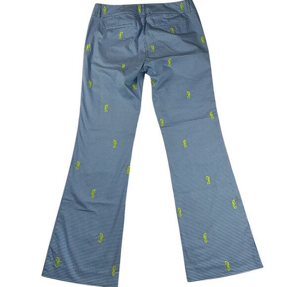 J. Crew Stretch Gingham Trouser Pants Seahorses Blue White Lime Green Size 10 - Picture 4 of 9